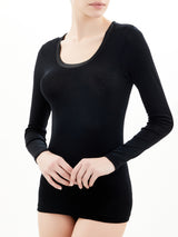 Wonderwool - Maglietta manica lunga in lana ultrafine con profili in raso - - Ragno