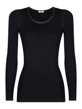 Wonderwool - Maglietta manica lunga in lana ultrafine con profili in raso - - Ragno