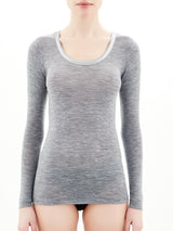 Wonderwool - Maglietta manica lunga in lana ultrafine con profili in raso - - Ragno