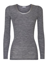 Wonderwool - Maglietta manica lunga in lana ultrafine con profili in raso - - Ragno