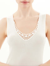 Lana Seta - Canottiera spalla larga in lana e seta con macramè Neri Donna - Ragno