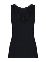 Lana Seta - Canottiera spalla larga in lana e seta con macramè Neri Donna - Ragno