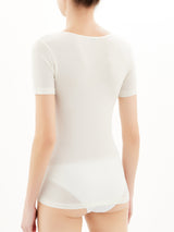 Lana Seta - Maglietta a manica corta in lana e seta con macramè Neri Donna - Ragno