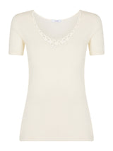 Lana Seta - Maglietta a manica corta in lana e seta con macramè Bianchi Donna - Ragno