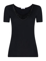 Lana Seta - Maglietta a manica corta in lana e seta con macramè Neri Donna - Ragno