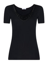 Lana Seta - Maglietta a manica corta in lana e seta con macramè Neri Donna - Ragno