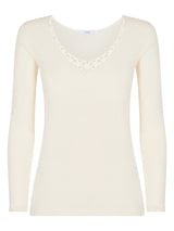 Lana Seta - Maglietta a manica lunga in lana e seta con macramè Bianchi Donna - Ragno