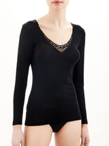 Lana Seta - Maglietta a manica lunga in lana e seta con macramè Bianchi Donna - Ragno