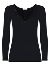 Lana Seta - Maglietta a manica lunga in lana e seta con macramè Neri Donna - Ragno