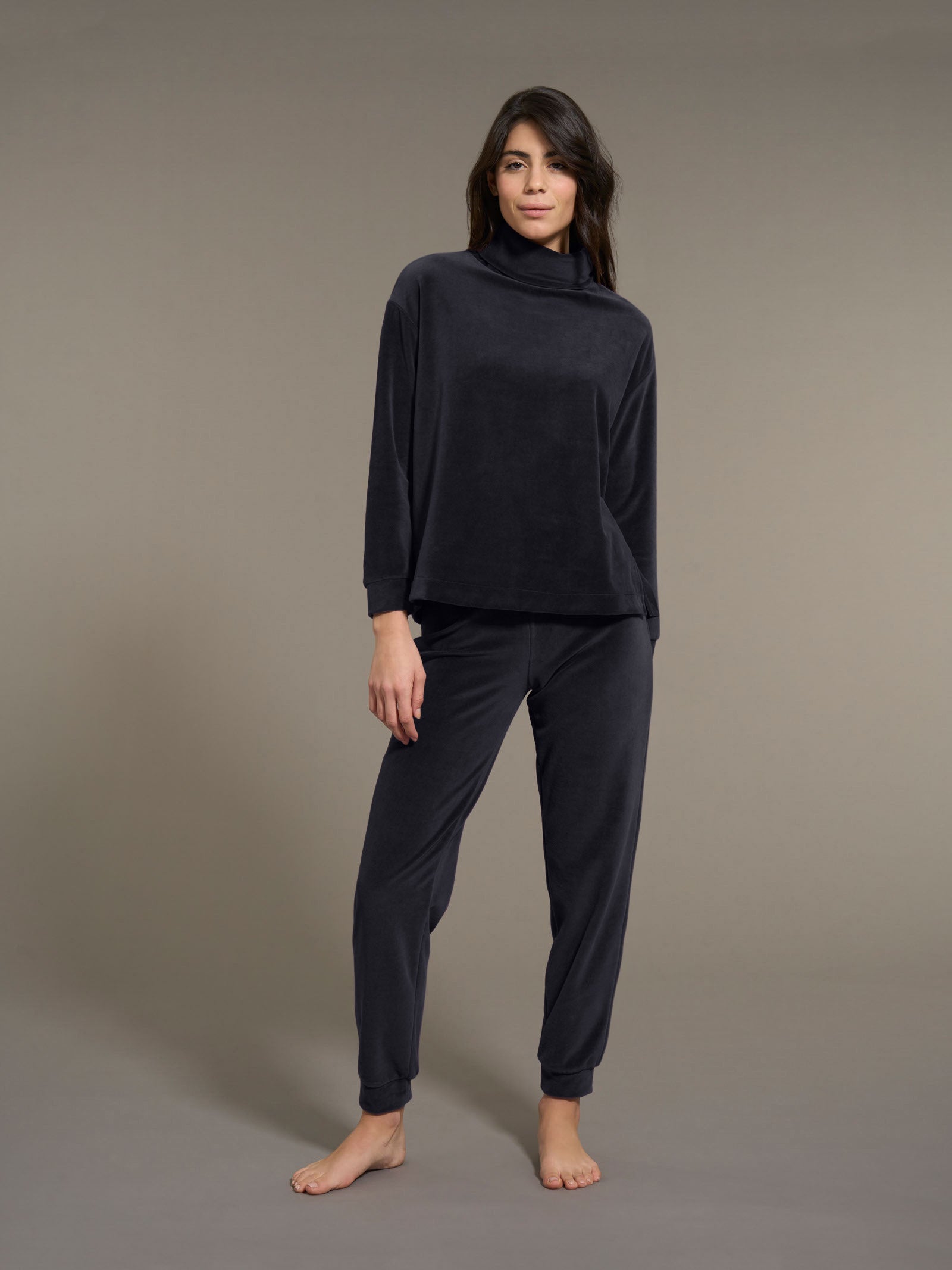 Pantaloni Tuta Donna Tuta Nera Ciniglia Tuta Con Collo A Vulcano