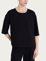 Maglia corta girocollo in Compact Light Neri Donna - Ragno