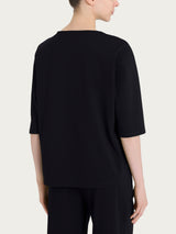 Maglia corta girocollo in Compact Light Neri Donna - Ragno