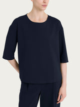 Maglia corta girocollo in Compact Light Blu Donna - Ragno