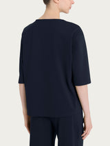 Maglia corta girocollo in Compact Light Blu Donna - Ragno