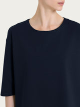 Maglia corta girocollo in Compact Light Blu Donna - Ragno