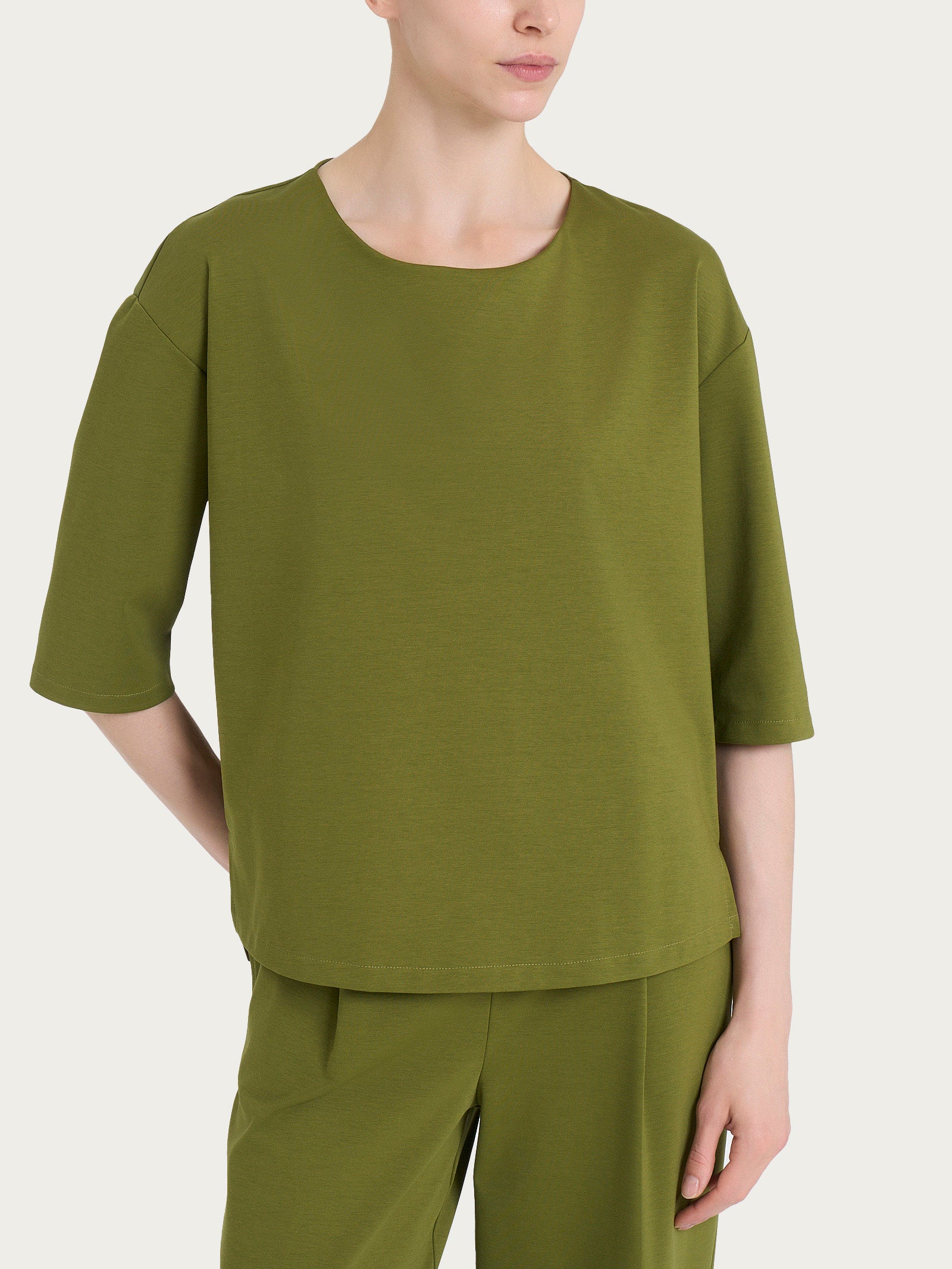 Maglia corta girocollo in Compact Light Verdi Donna - Ragno