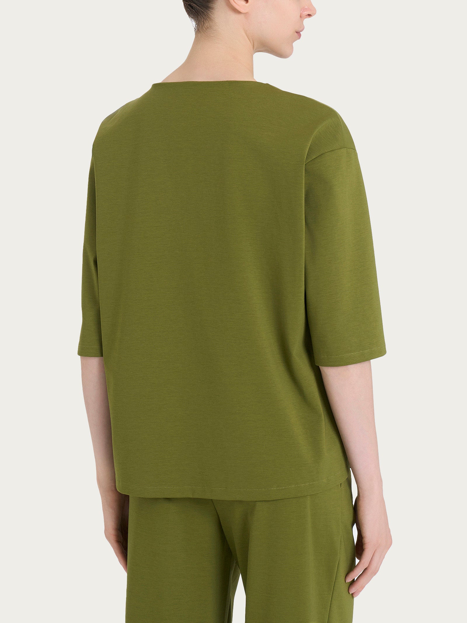 Maglia corta girocollo in Compact Light Verdi Donna - Ragno