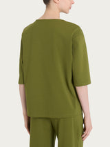 Maglia corta girocollo in Compact Light Verdi Donna - Ragno