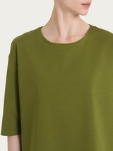 Maglia corta girocollo in Compact Light Verdi Donna - Ragno