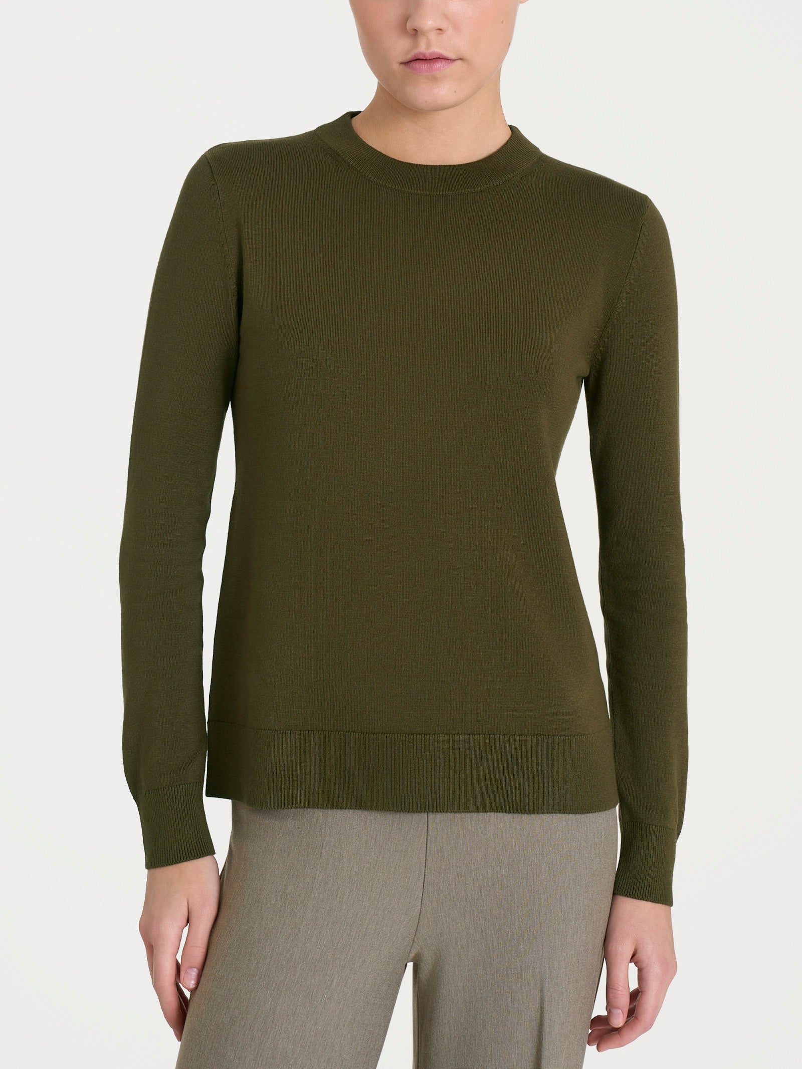 Maglietta girocollo con manica lunga in Eco Viscosa - Dark Olive