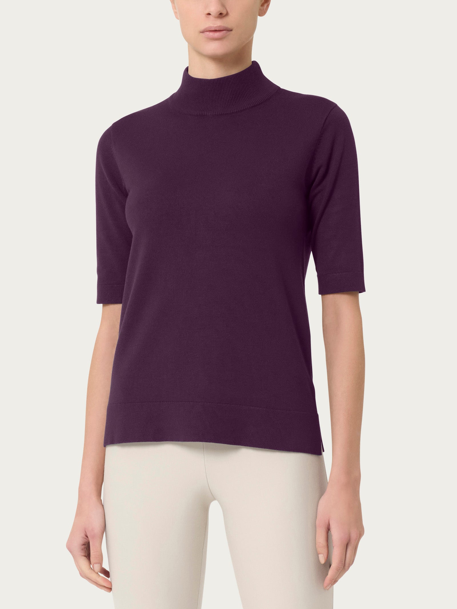 Four Seasons short sleeve Mock Neck Plum Perfect