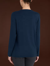 Camiseta de cuello redondo de jersey elástico de viscosa de invierno azul para mujer - Ragno