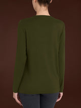 Camiseta de cuello redondo de jersey elástico de viscosa de invierno, verde, para mujer - Ragno