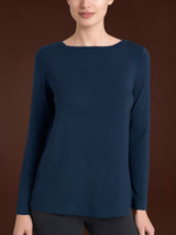 Maglietta con collo a barchetta in Eco Viscosa Blu Donna - Ragno