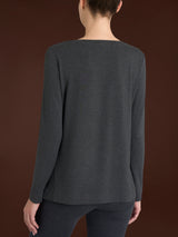 Camiseta con cuello redondo de jersey elástico de viscosa para invierno, negra, para mujer - Ragno