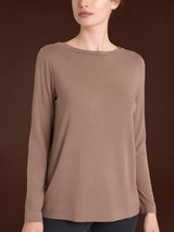 Camiseta con cuello redondo de jersey elástico de viscosa para invierno, color marrón, para mujer - Ragno