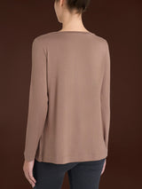 Camiseta con cuello redondo de jersey elástico de viscosa para invierno, color marrón, para mujer - Ragno
