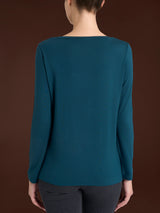 Camiseta de cuello redondo en jersey elástico de viscosa de invierno, azul, para mujer - Ragno