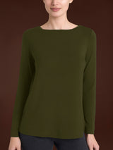Camiseta con cuello redondo de jersey elástico de viscosa de invierno, verde, para mujer - Ragno