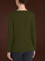 Camiseta con cuello redondo de jersey elástico de viscosa de invierno, verde, para mujer - Ragno