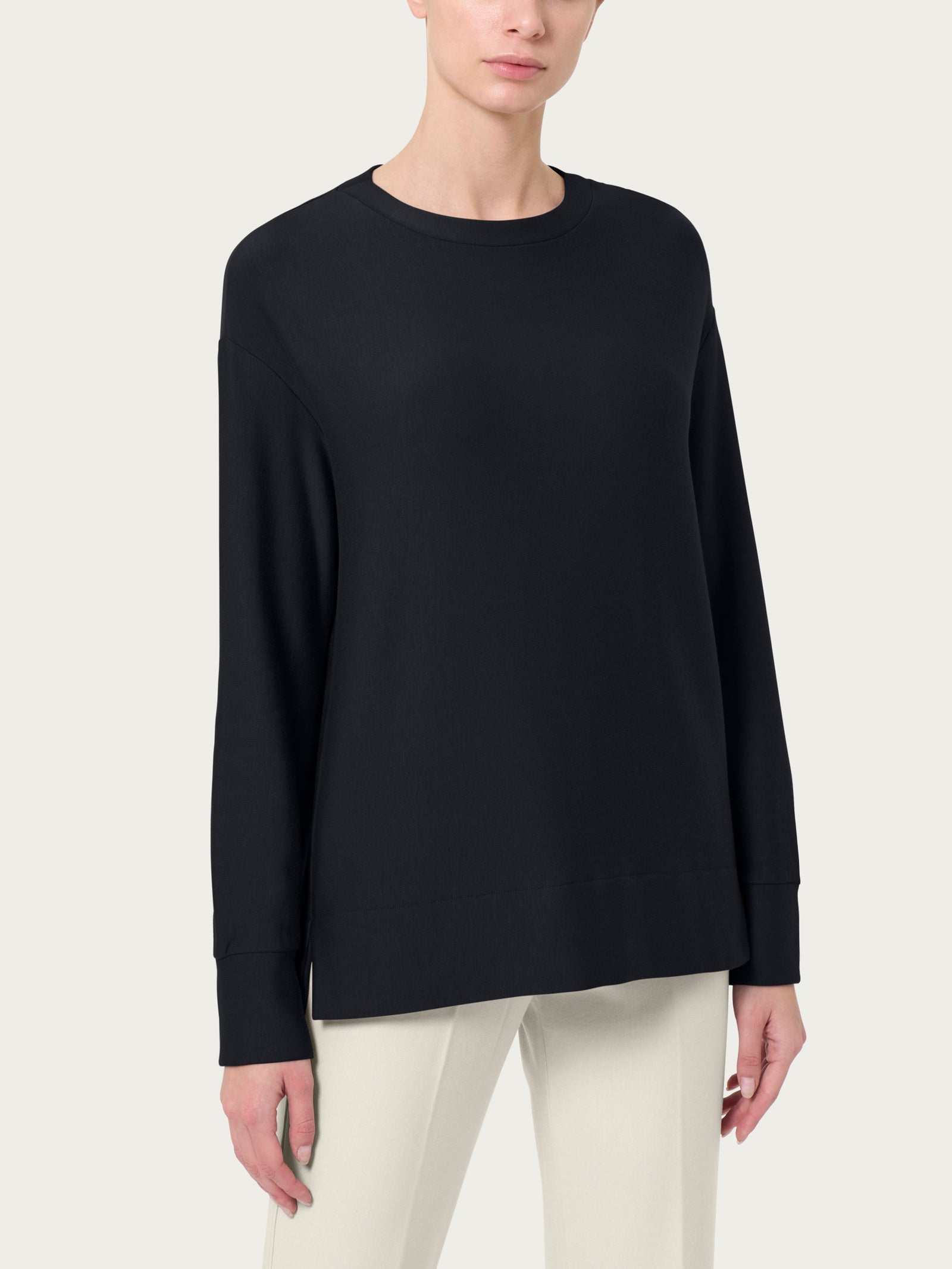 Felpa con collo a barchetta in Eco techno Fleece Nero – Ragno