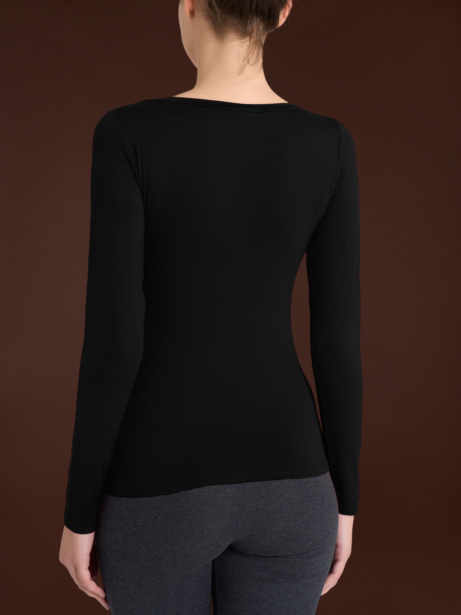 Maglietta con collo a barchetta in filato Tenderwool Neri Donna - Ragno