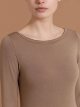 Maglietta con collo a barchetta in Tenderwool (86% Modal - 8% Lana Cashmere) Marroni Donna - Ragno