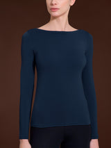 Maglietta con collo a barchetta in filato Tenderwool Blu Donna - Ragno