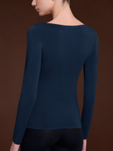 Maglietta con collo a barchetta in filato Tenderwool Blu Donna - Ragno