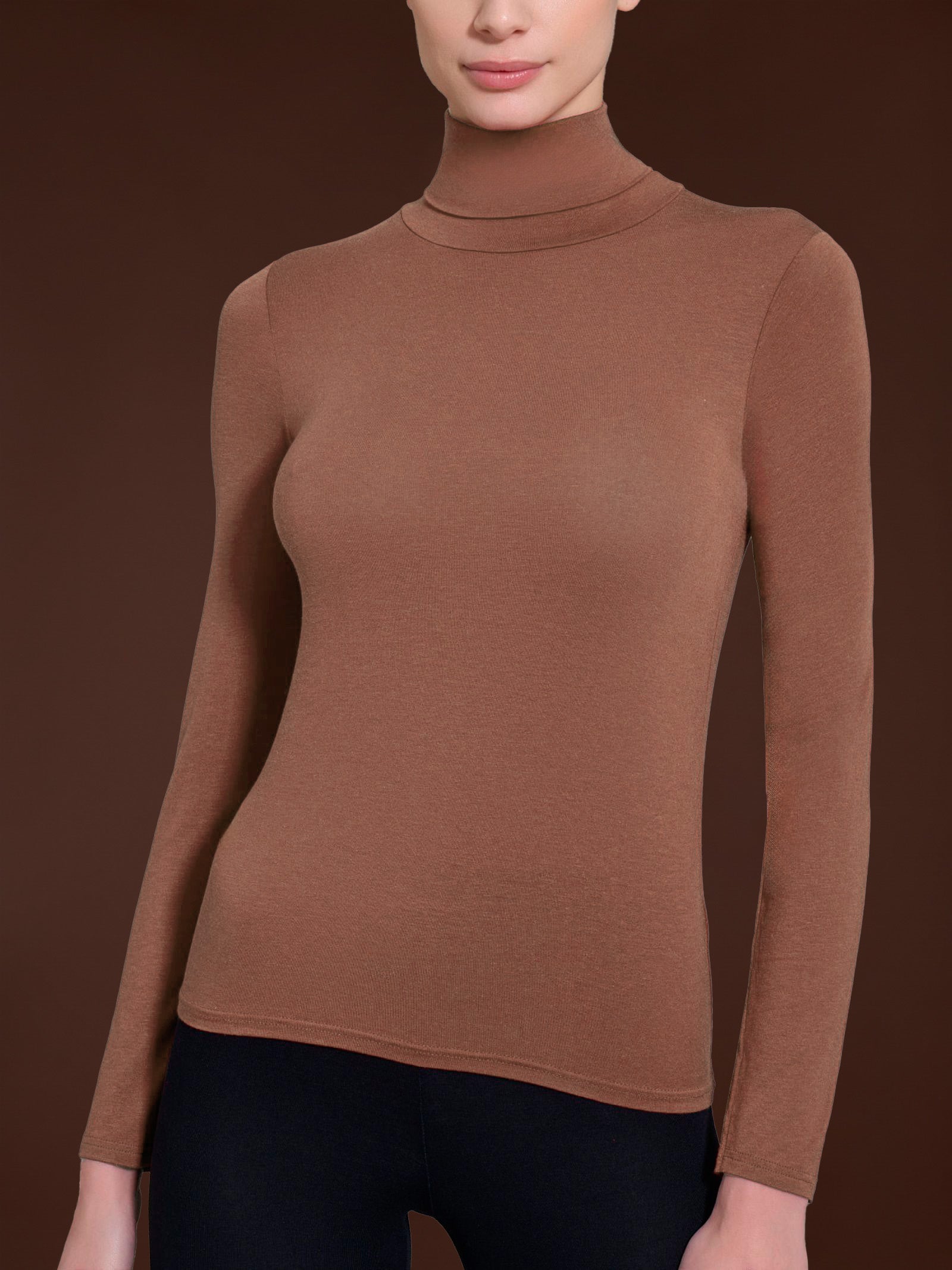Maglietta con collo dolcevita in filato Tenderwool Marroni Donna - Ragno