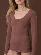 beYOUtiful - Maglietta a manica lunga in cotone elasticizzato extra fine Marroni Donna - Ragno