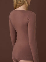 beYOUtiful - Maglietta a manica lunga in cotone elasticizzato extra fine Marroni Donna - Ragno