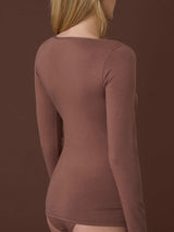 beYOUtiful - Maglietta a manica lunga in cotone elasticizzato extra fine Marroni Donna - Ragno