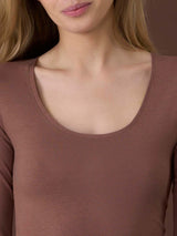 beYOUtiful - Maglietta a manica lunga in cotone elasticizzato extra fine Marroni Donna - Ragno
