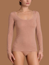 beYOUtiful - Maglietta a manica lunga in cotone elasticizzato extra fine Marroni Donna - Ragno