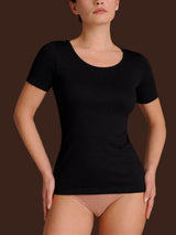 Thermo Cotton - Maglietta girocollo a manica corta in caldo cotone Neri Donna - Ragno