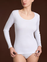 Thermo Cotton - Maglietta girocollo a manica lunga in caldo cotone Bianchi Donna - Ragno