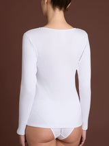 Thermo Cotton - Maglietta girocollo a manica lunga in caldo cotone Bianchi Donna - Ragno