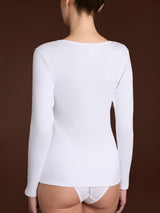 Thermo Cotton - Maglietta girocollo a manica lunga in caldo cotone Bianchi Donna - Ragno