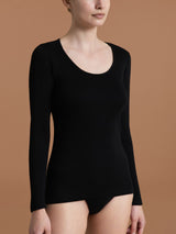 Thermo Cotton - Maglietta girocollo a manica lunga in caldo cotone Neri Donna - Ragno